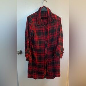 Soft Surroundings Chic Red and Black Plaid button down shirt dress PL